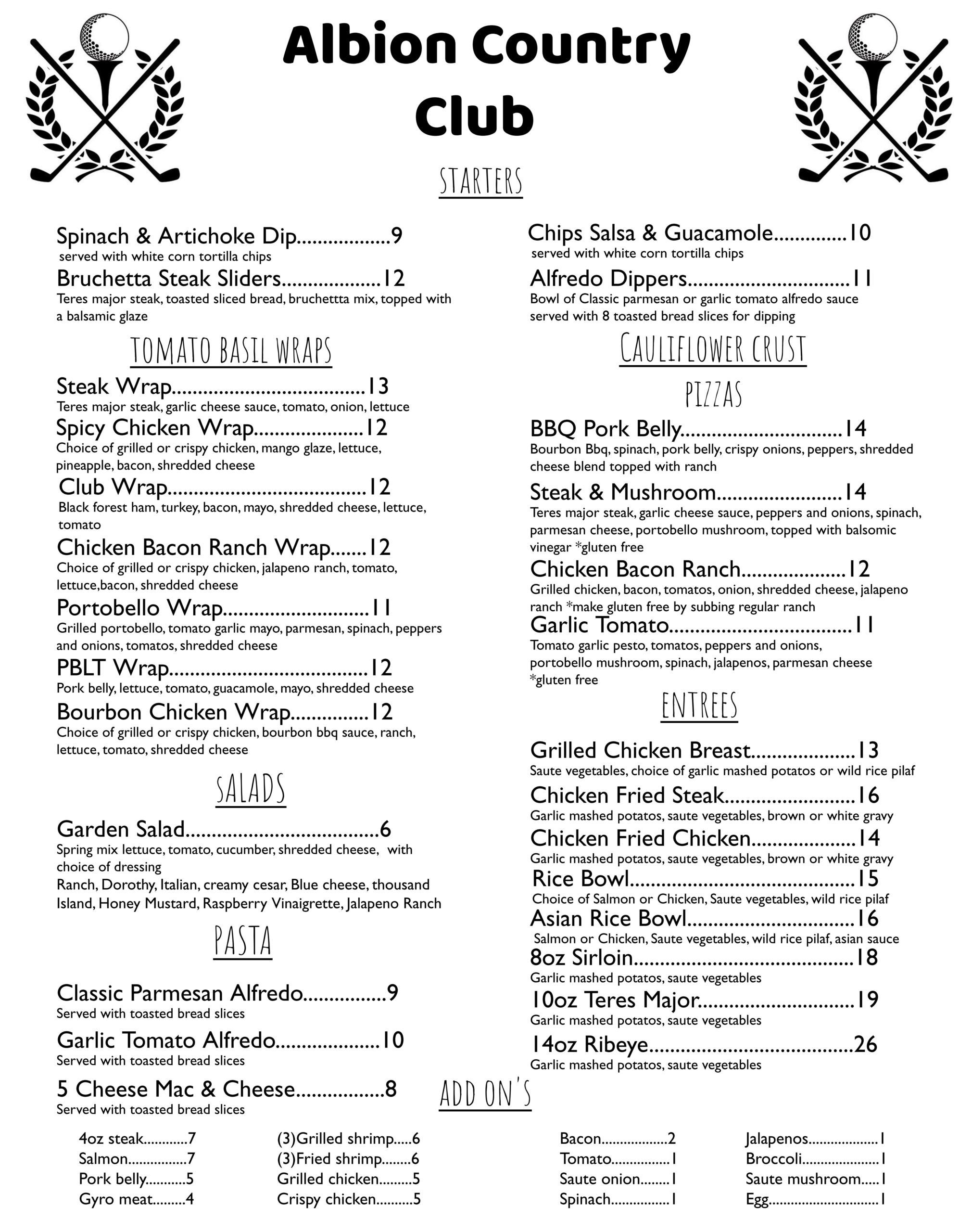 albion country club menu (3) » Albion Country Club